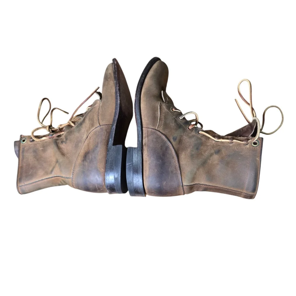 Vintage Tan Brown Leather Kilted Ankle Lace Up Boots Size 6 Justin distressed - Picture 5 of 8